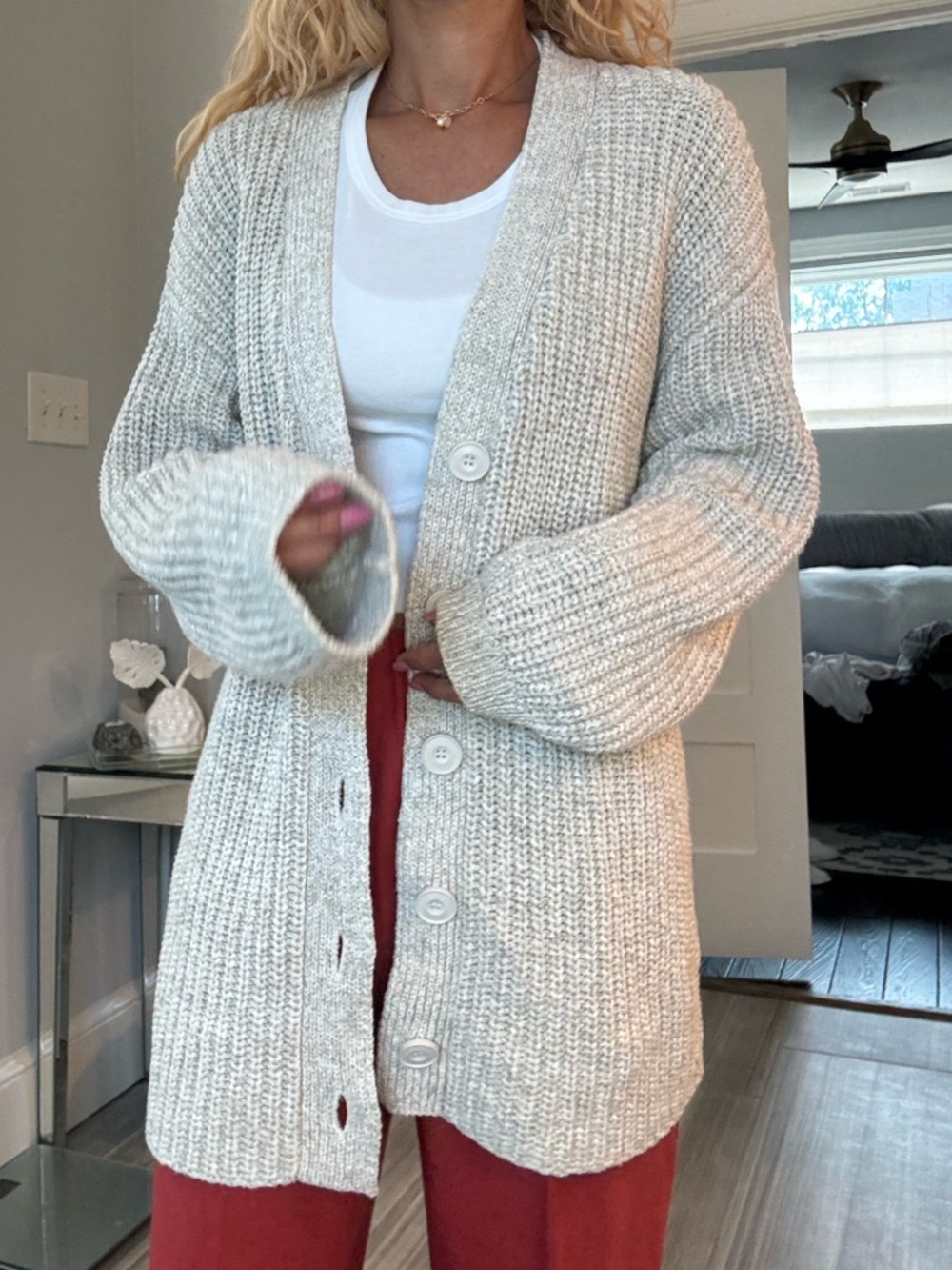 Treasure & Bond Chunky Oversized Knit Cardigan Sweater | Oatmeal Marl | Medium